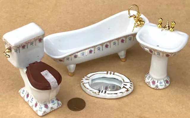 4 Piece Ceramic Bathroom Set Tumdee 1:12 Scale Dolls House Accessory Toilet 4442