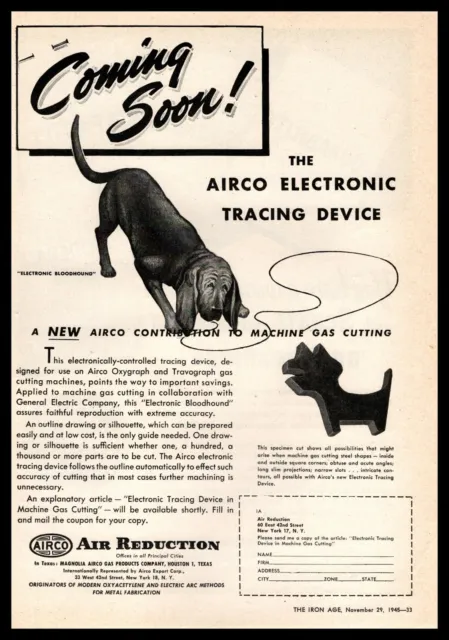1945 Air Reduction Co New York Bloodhound Dog Electronic Tracing Device Print Ad
