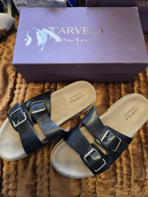 Carvela Comfort Sandals Black Leather Bnib Size 6 40