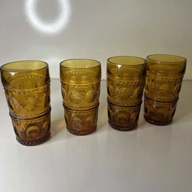 Vintage Indiana Glass Kings Crown Thumbprint Tall Amber Iced Tea Glasses