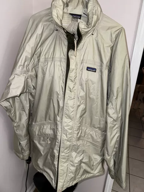 Patagonia Rain Jacket Mesh Lined Hooded Sz XL Beige Lightweight Nylon