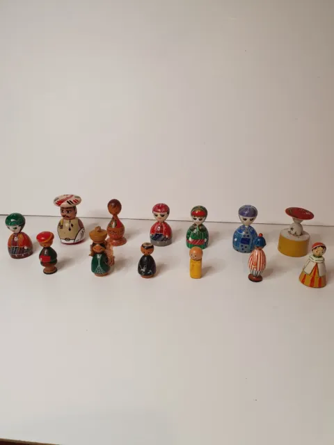 Vintage Wooden Hand Painted Dolls Folk Art ?Russian? Figures Unique Colourful