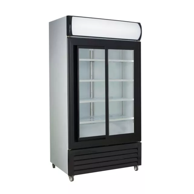 Thermaster Large Black Sliding 2 Glass Door Colourbond Upright Drink Fridge