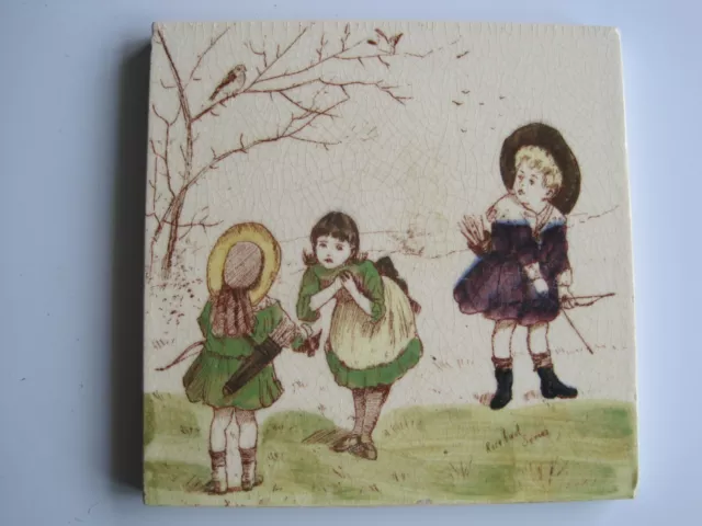 Antique Victorian 6" Print & Tint Rosebud Series Tile - T & R Boote C1880