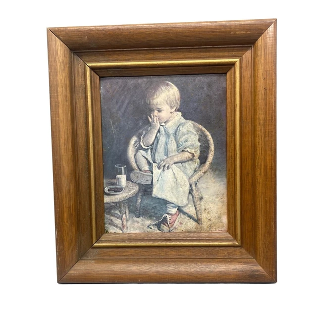 signed prints Doug Wersen Girl girl milk cookies reading book maple frames READ