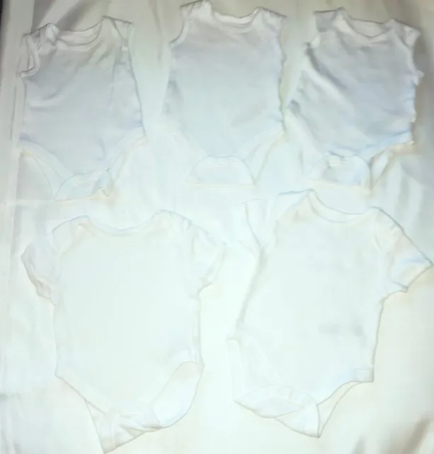 Unisex Baby 0-3 Months Bundle 5 X White Bodysuits Vests Short Sleeved/Sleeveless