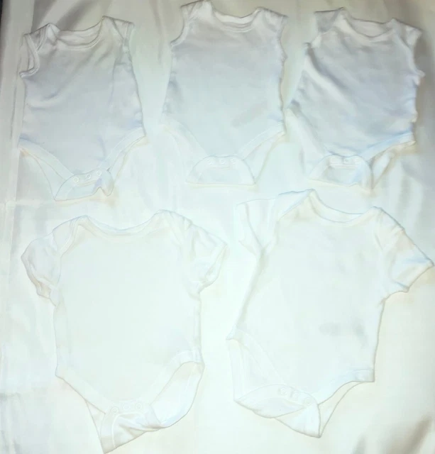 Unisex Baby 0-3 Months Bundle 5 X White Bodysuits Vests Short Sleeved/Sleeveless