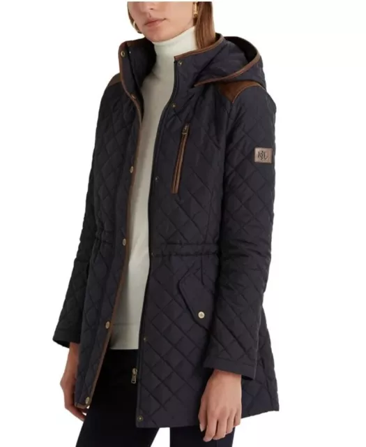 Lauren Ralph Lauren Women’s Quilted Jacket Coat Navy Faux Leather Sz: Small $255