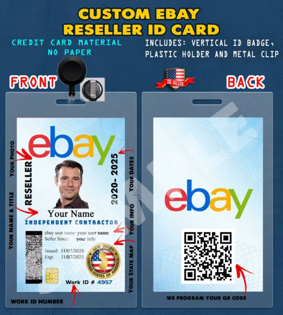 CUSTOM PVC ID Card w/ Clip  CUSTOM EBAY RESELLER ID CARD
