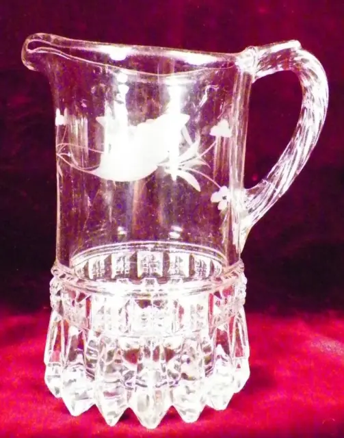 Chandelier Creamer Early American Pattern Glass O'Hara Flower Etch 1880s EAPG #1