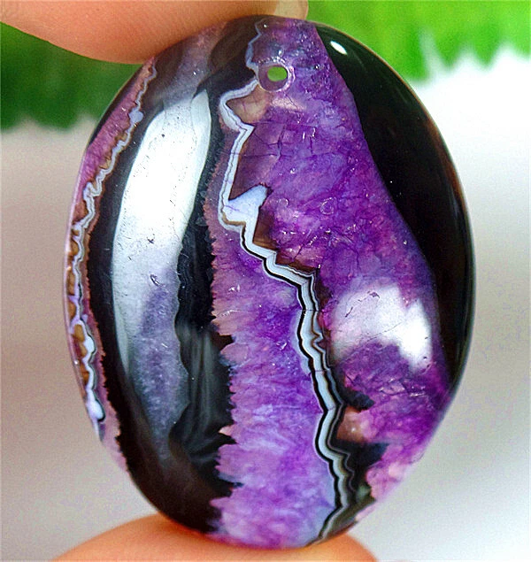 42x32x7mm Black&Purple Stripes Druzy Geode Agate Oval Pendant Bead ZL5477