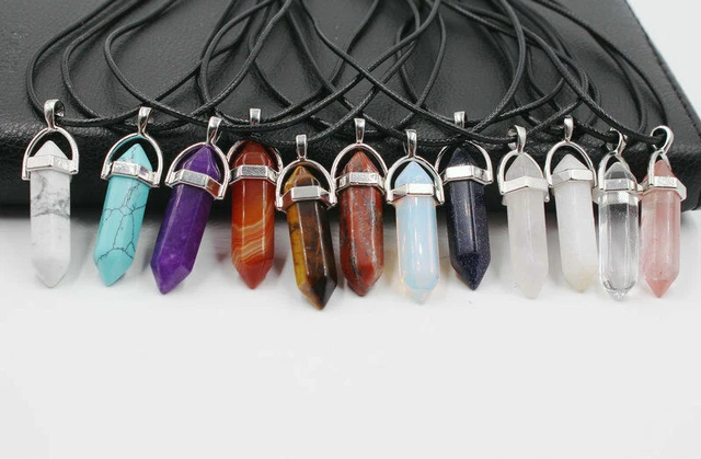12pc Gemstone Natural Stone Crystal Quartz Point Chakra charms Pendant Necklace