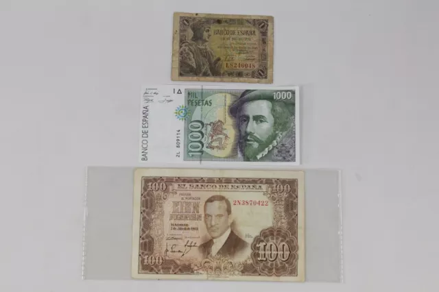 Lot of 3 Spain Pesetas Notes World Currency