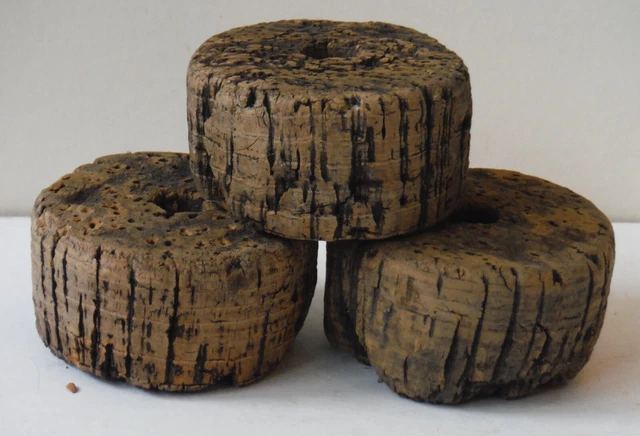 Vintage Antique Lot of 3 Cork Fishing Net Floats Cape Ann MA Rockport Gloucester
