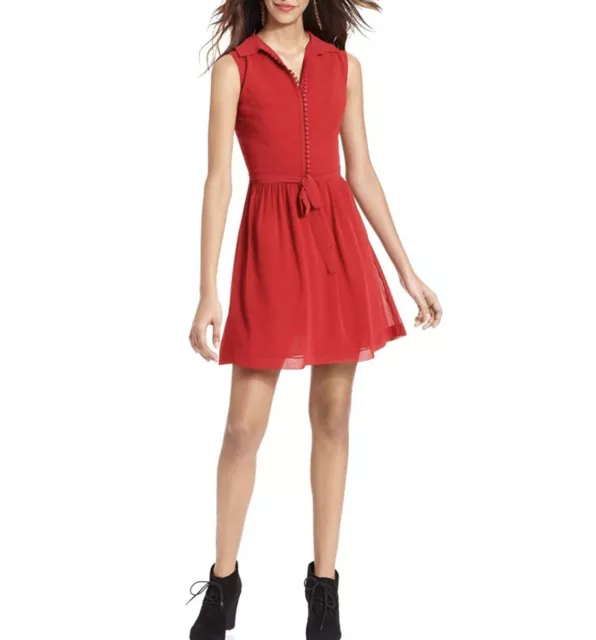 Kensie Womens Crepe Chiffon A-line Dress, Red, Medium