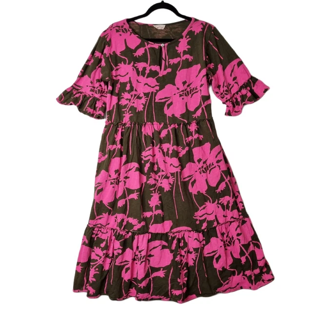 Robb & Lulu cotton midi dress Size L Short sleeve Colourful very good condition