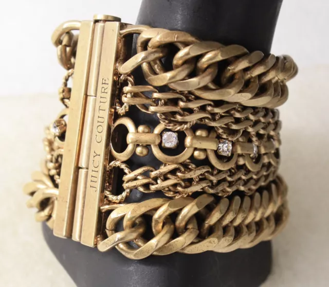 JUICY COUTURE Multi Chain Wide Gold Tone Bracelet - Rhinestones