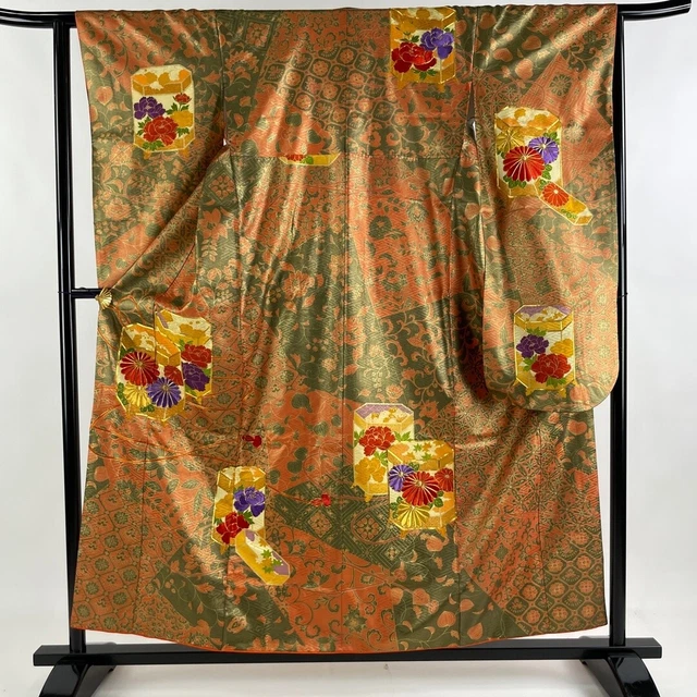 JAPANESE KIMONO FURISODE 155cm 5' 1" PURE SILK VINTAGE ANTIQUE 6670