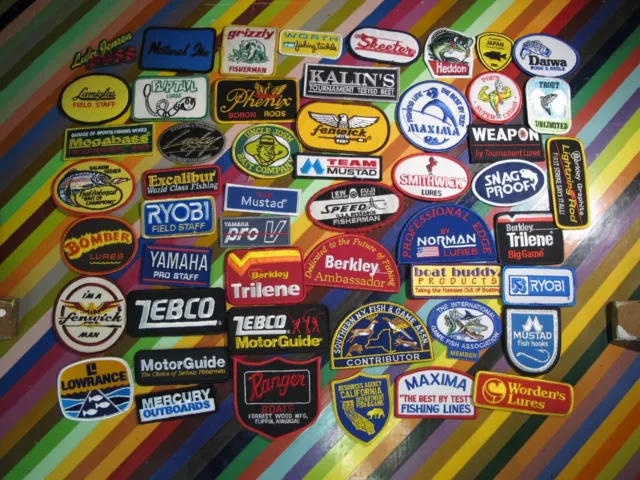 vtg 1970s 80s Fishing patch - Maxima Poe Popeye Arbogast Ranger Smithwick +