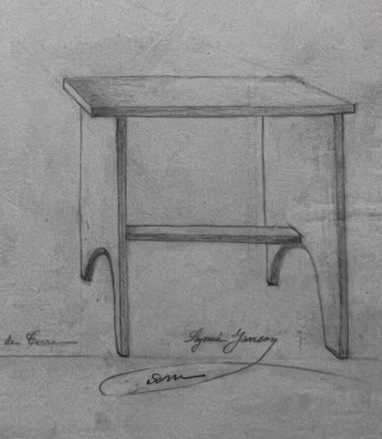 ANTIQUE ARCHITECTURE DRAWING Original Bench, Chair signed Architectural ...