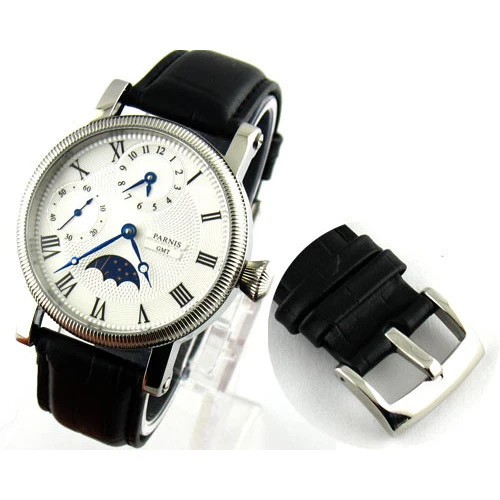 Orologio Parnis Movimento Meccanico Seagull 6497 Funzione GMT Fasi Lunari PN829