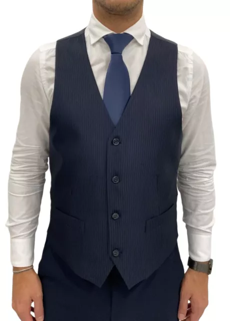 Gilet classico uomo Confitalia, blu rigato tono su tono Drop 7, sconto 70%.