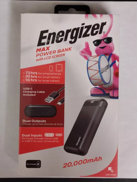 Energizer MAX 20,000mAh 15W USB-C Fast Universal Portable Battery Charger/Power  Bank with LCD screen for Smartphones & Accessories Black UE20068 - Best Buy