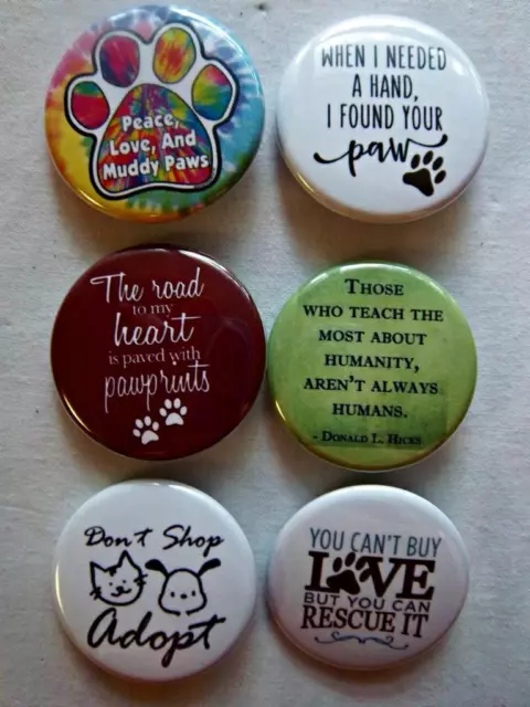 1.5" PET LOVER Set #4  6-pk Novelty Buttons/Pins: For backpacks, Jackets & More