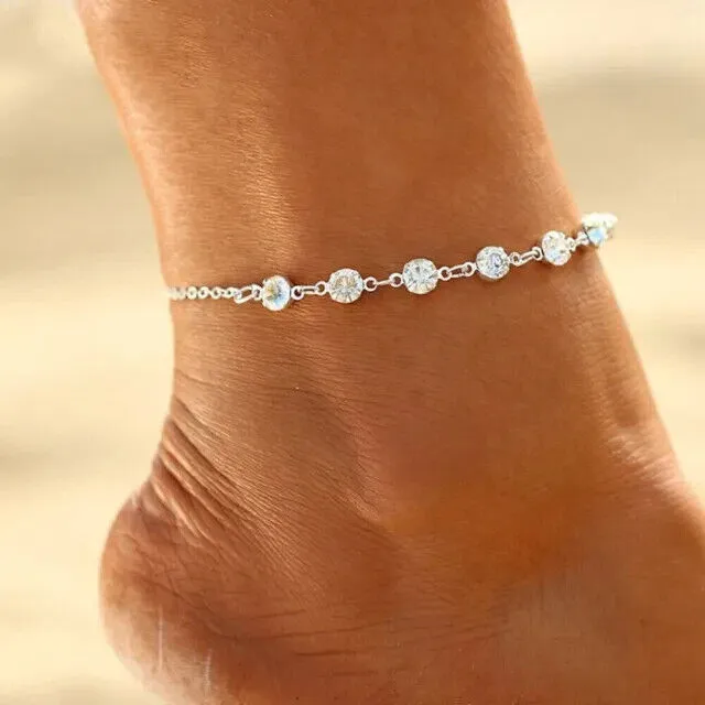 Bracelet de cheville de tennis rond en véritable moissanite pour femmes,...