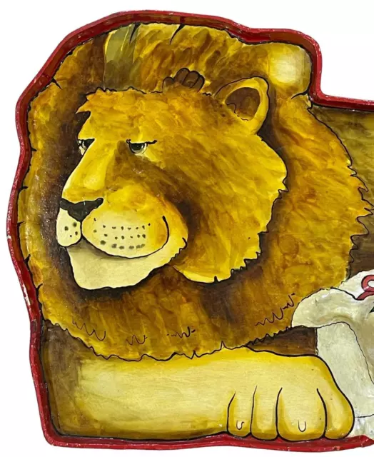 Vintage Lion And The Lamb 3D Paper Mache Painted Tray Platter Large 23" x 14.75" 3