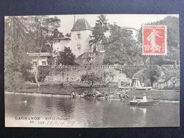 cpa RARE Aquitaine 33 - RIONS Gironde DOMAINE de LAGRANGE animée Barque Fontaine