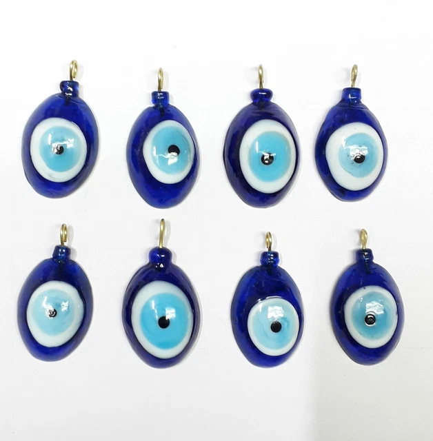 30x16mm Mauvais Oeil Chalumeau Desseré Verre Pendentif Ovale Royal Bleu Pcs 70
