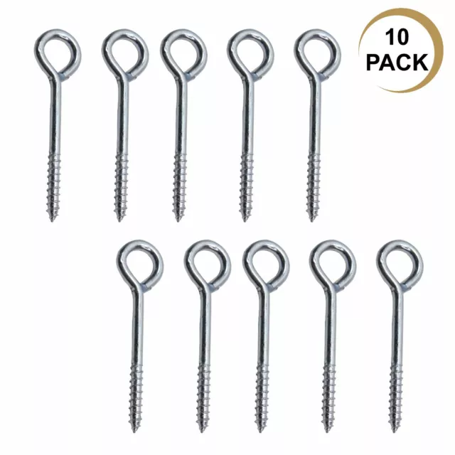 HEAVY DUTY SCREW IN EYE HOOKS ZINC 75mm Metal/Wood/Thread/Twist/Ring/Hoop 10PK