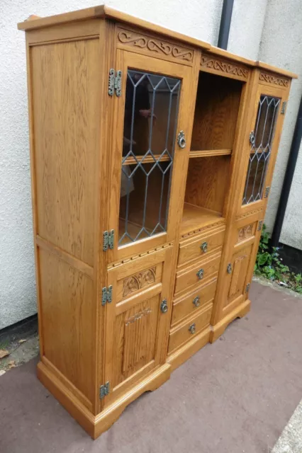 Superb Old Charm Wood Bros Carved Oak Tall Recessed Sideboard. Free Delivery. 3