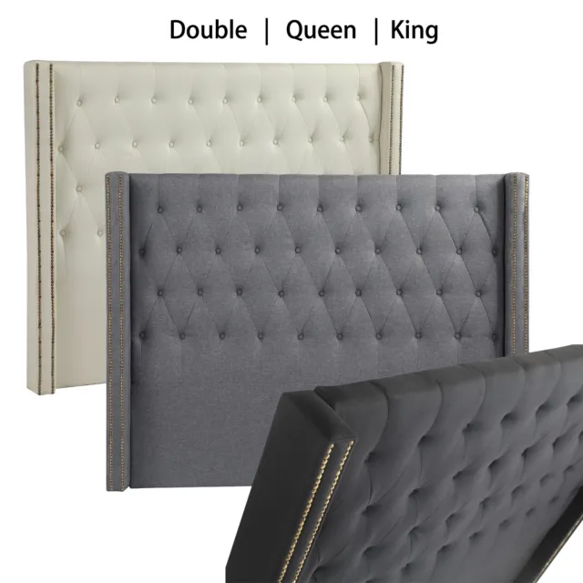 Double Queen King Size Bed Head Headboard Bedhead Fabric Frame Base Black Cream