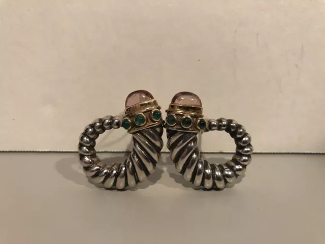 Boucles d'oreilles à câble classique David Yurman 14K avec pierres précieuses EXTRÊMEMENT RARE ! 3