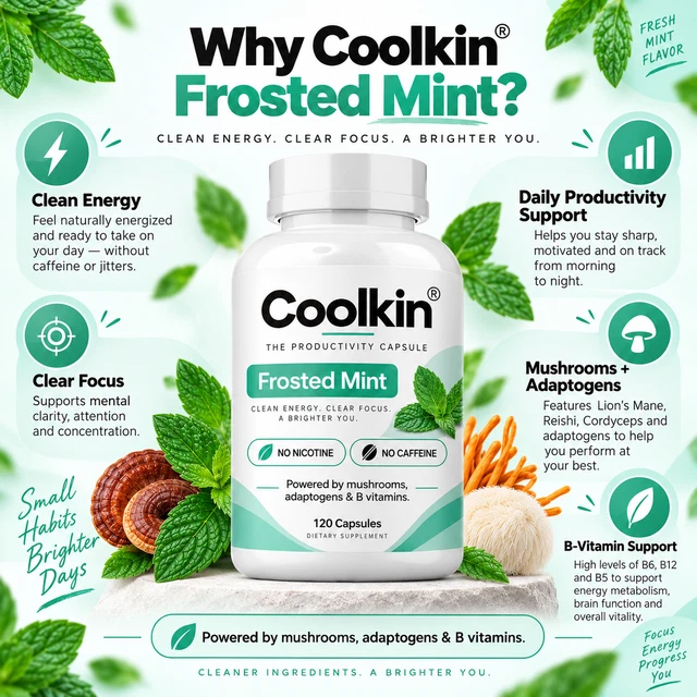 FROSTED MINT CAPSULES - Lions Mane L-Theanine Choline Focus Energy B ...