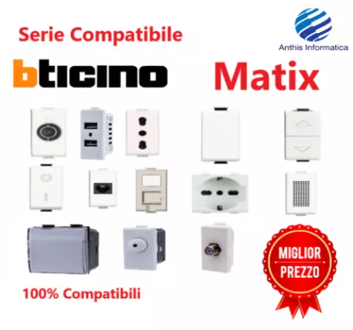 Serie Bticino Frutti Matix Compatibile Prese Schuko Lan  Deviatore Usb 2