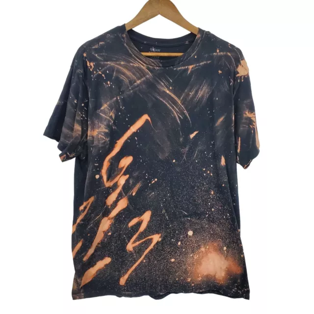 Bleached Reverse Tye-Dye T-Shirt Size XL Black Orange Unisex Grunge Streetwear