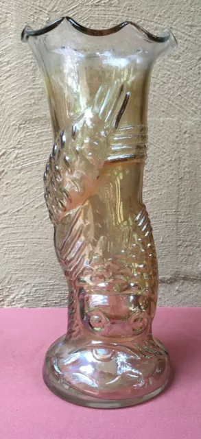 MARIGOLD CARNIVAL GLASS FISH VASE x JAIN