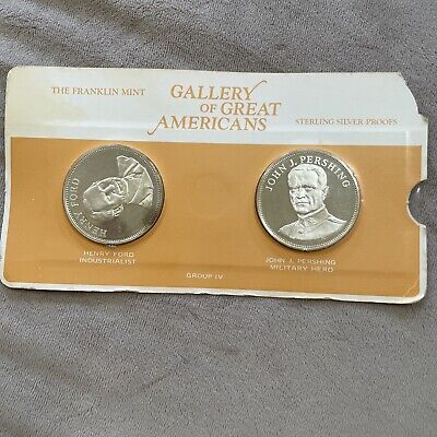 1970 Gallery of Great Americans .925 Silver Proof Medals of H.Ford & J.Pershing