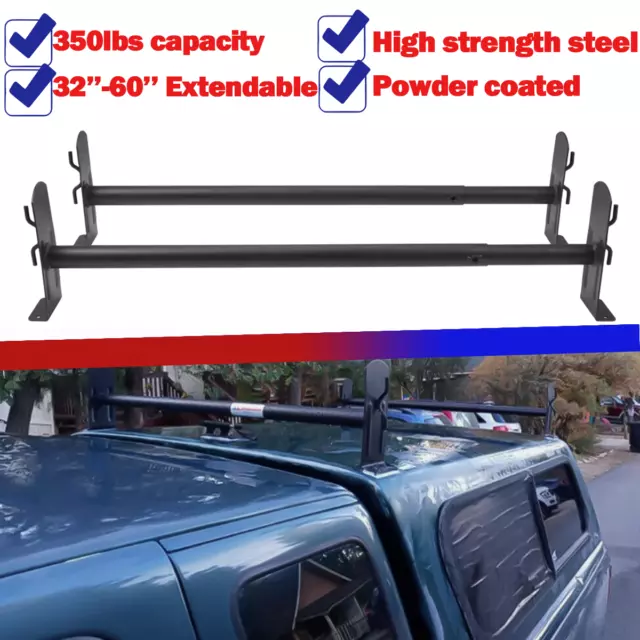 Adjustable Universal Pickup Truck Cap Topper 2 Bar Ladder Roof Van Rack Steel