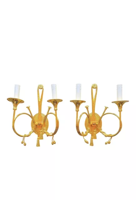 Spanish Neoclassical Gilt Brass Sconces Louis XVI Pair