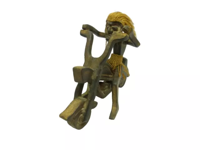 VINTAGE Hand Carved Wood Primitive Tiki Motorcycle Rider Biker Figure 8.5"