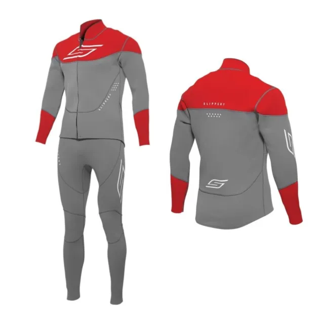 Slippery Breaker John &amp; Jacket Wetsuit-Charcoal/Red-Medium