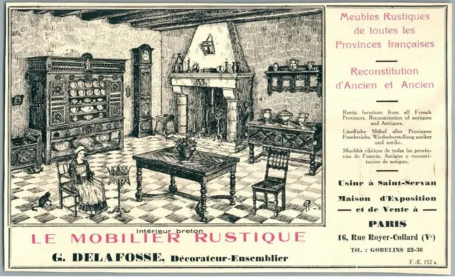 Delafosse Interieur Breton Decorateur Ensemblier Saint Servan 35 Publicite 1920