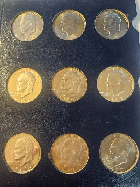 1971-1976 9 Coin Eisenhower Partial Dollar Set with 3 Silver and 2 Proofs.