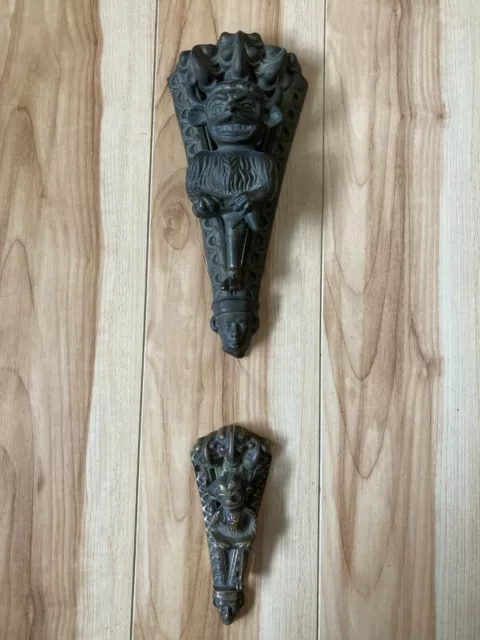 Rare Huge Antique Lincoln Imps Bronze Brass Devil Pixie Gargoyle Door Knocker