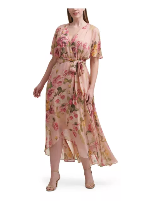 Jessica Howard Womens Plus Floral Surplice Maxi Dress Pink 22W