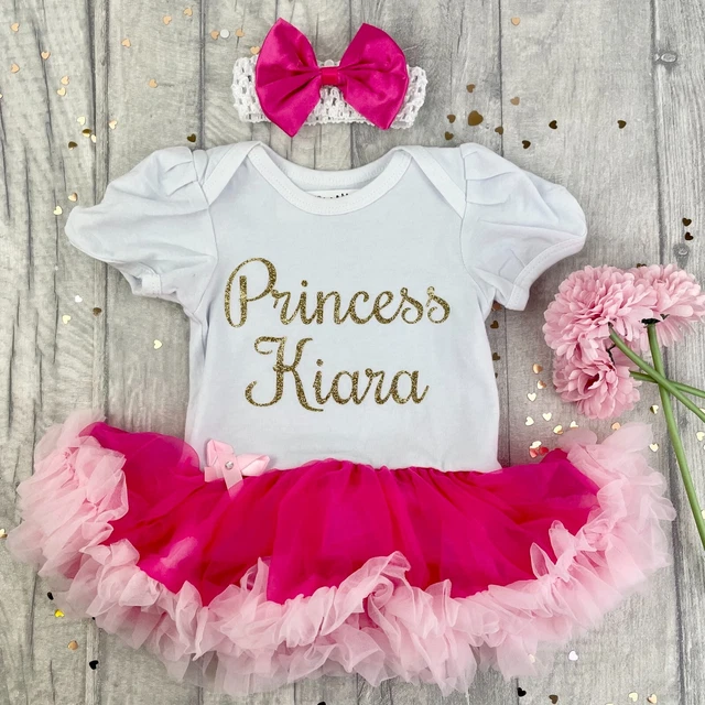 BABY GIRL PERSONALISED PRINCESS TUTU ROMPER, Newborn Keepsake Gift, Gold Glitter